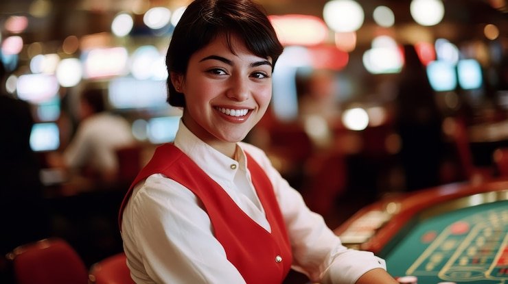 Live roulette table with dealer and betting interface